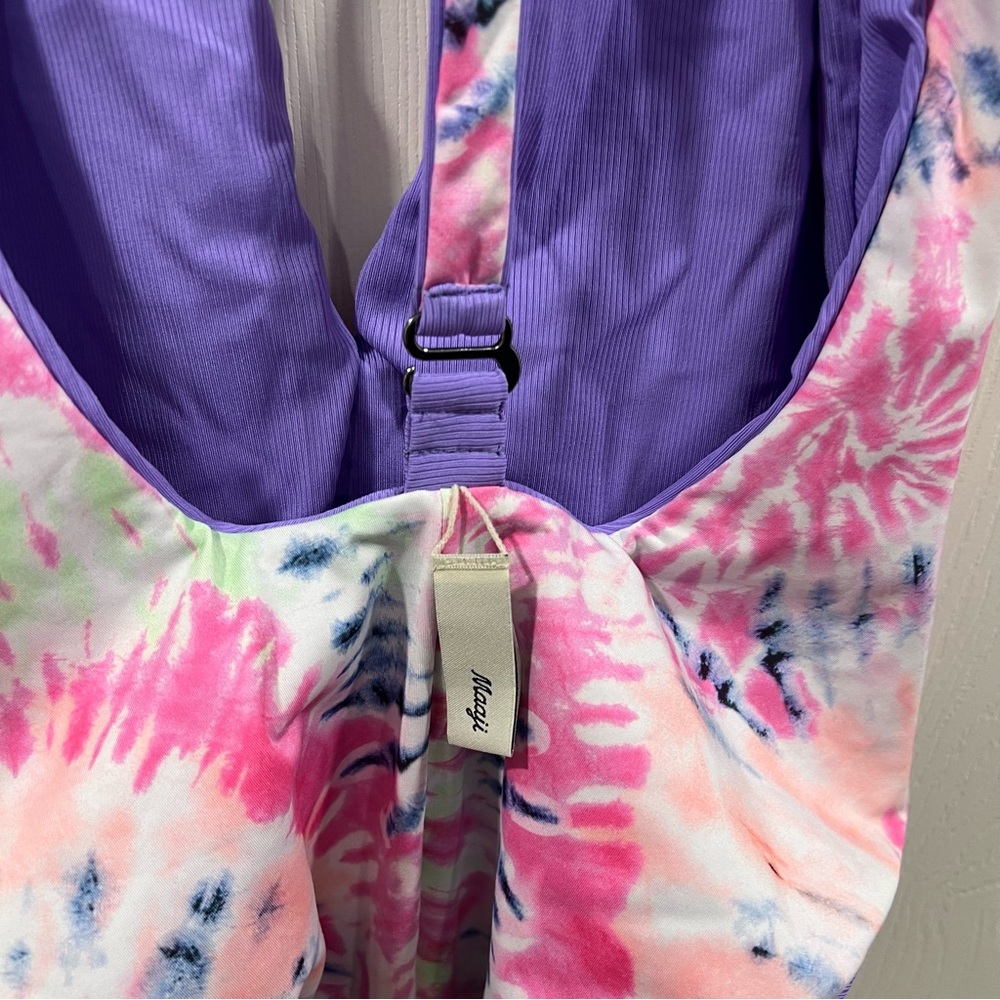 NEW Maaji Tiky Reversible One Piece Swimsuit Purple Tie Dye Plunge Neck Medium - Picture 7 of 9